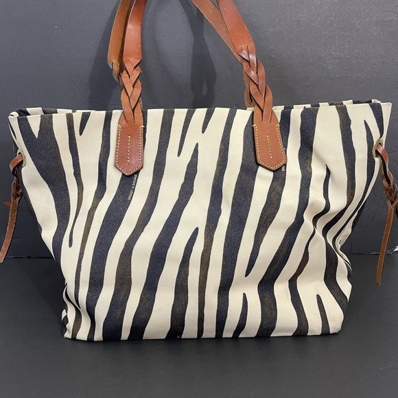Dooney & Bourke LARGE Zebra Carry All Shopper Tote Bag Black White leather - Picture 6 of 9